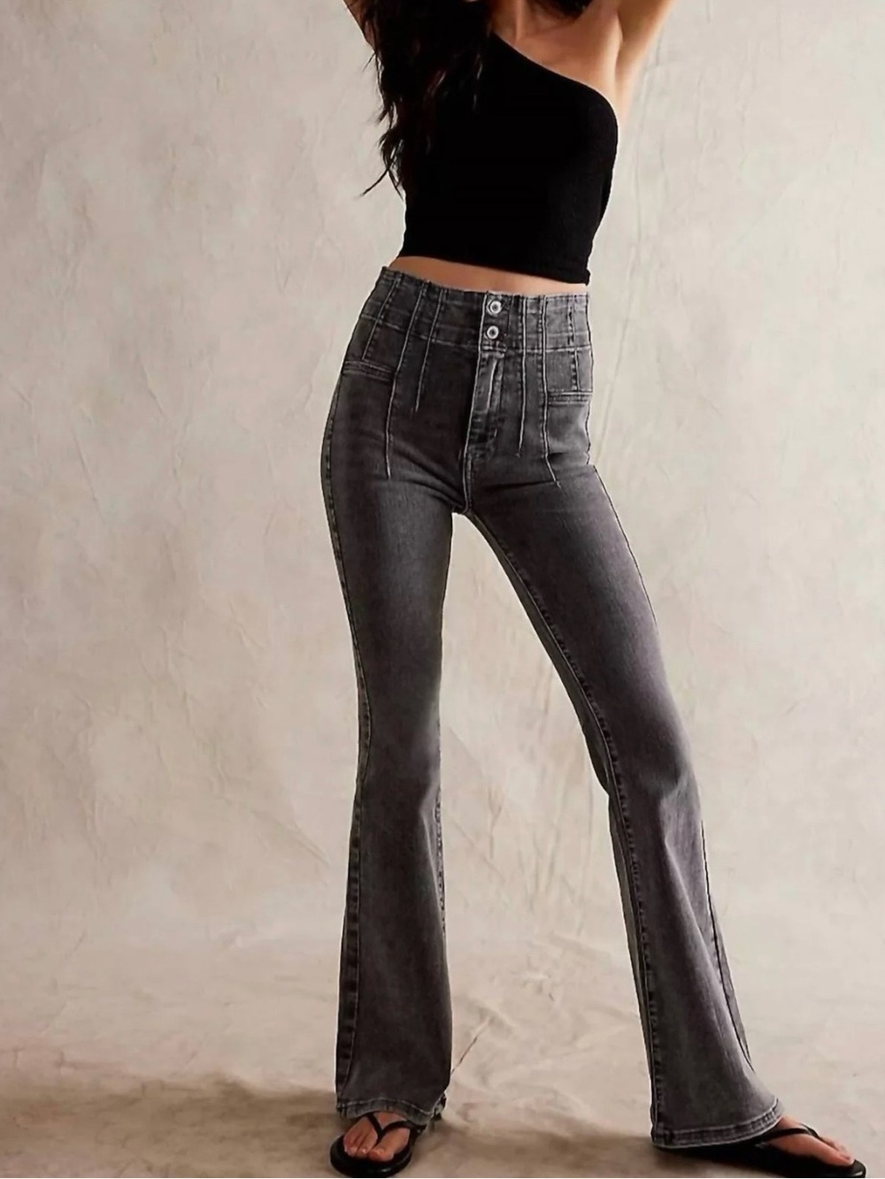 Free People We The Free Jayde Flare Jeans Ridge Grey Charcoal Size 28 EUC